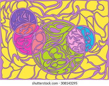 Vector illustration of doodle rounds. Hand-drawn pattern. Stylized background with loops. Colorful texture.