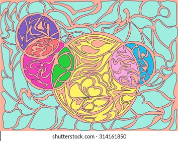 Vector illustration of doodle rounds. Hand-drawn pattern. Stylized background with loops. Colorful texture.