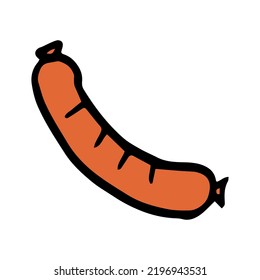 Vector illustration of doodle sausage. Cartoon Sausage grilled.