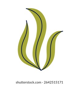 Ilustração vetorial do ícone de algas em forma de desenho animado plano. Elemento de planta subaquática para projetos oceânicos, materiais de biologia marinha, livros infantis, decoração de aquário, projetos educacionais e criativos