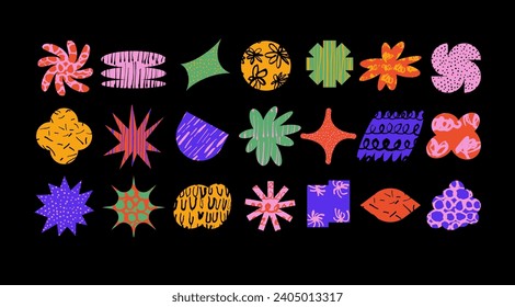 Vector illustration - doodle shapes set. Modern cute geometric design elements with trendy creative scribble textures, lines and hand-drawn patterns