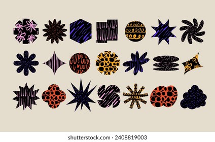 Vector illustration - doodle shapes set. Modern cute geometric design elements with trendy creative scribble textures, lines and hand-drawn patterns