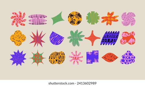 Vector illustration - doodle shapes set. Modern cute geometric design elements with trendy creative scribble textures, lines and hand-drawn patterns