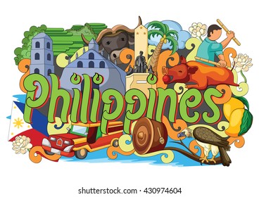 Vector Illustration Of Doodle Showing Architecture And Culture Of Philippines