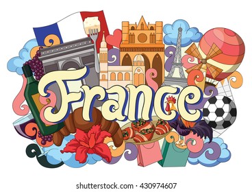 vector illustration of Doodle showing Architecture and Culture of France