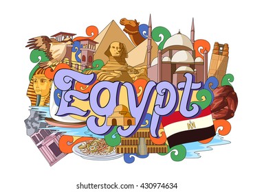 vector illustration of Doodle showing Architecture and Culture of Egypt