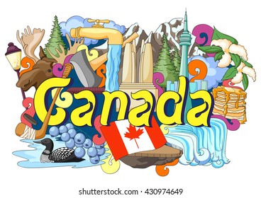 vector illustration of Doodle showing Architecture and Culture of Canada