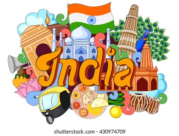 vector illustration of Doodle showing Architecture and Culture of India