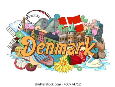 vector illustration of Doodle showing Architecture and Culture of Denmark