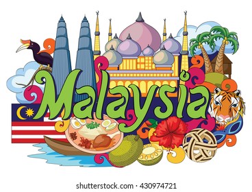 Vector Illustration Of Doodle Showing Architecture And Culture Of Malaysia