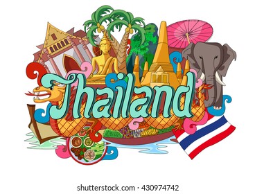 vector illustration of Doodle showing Architecture and Culture of Thailand