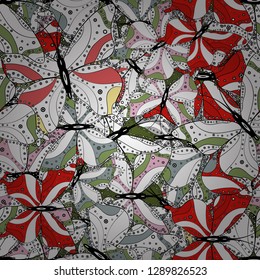 Vector illustration. Doodle, sketch, scribble. An image of butterflies. Tropical butterfly seamless pattern in white, black and red colors. In simple style.