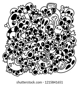 Vector illustration of Doodle, skull, 