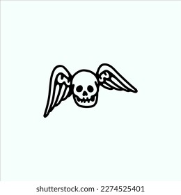 vector illustration of doodle skull with wings