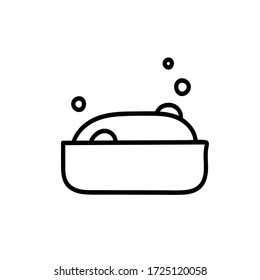 Ilustración vectorial del jabón en un plato de jabón. Dibujo y elementos de línea. Aislado sobre fondo blanco.