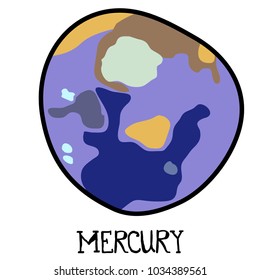 Vector illustration. Doodle of solar system planet mercury