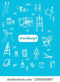Vector illustration in doodle style. Art and stationery tools. Can be used for cards, websites.