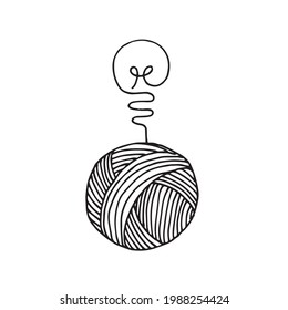 vector illustration in doodle style. ball of yarn for knitting, crochet concept ideas. logo, icon on the theme of needlework, made by hand, craft.