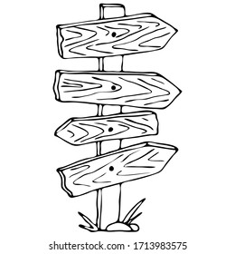 ilustración vectorial, en estilo doodle en negro, placa de madera, cartón, puntero, aislar sobre fondo blanco