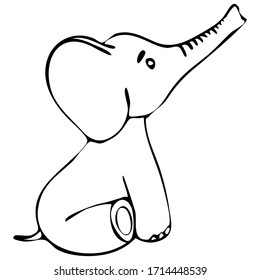 vector illustration, in doodle style in black, elephant, baby drawing, stylized fairy animal, isolate on a white background