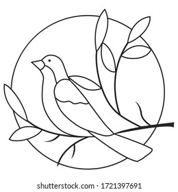 vector illustration in doodle style, in black, the image of a bird on a branch, logo, tattoo, isolate on a white background