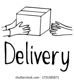 vector illustration in doodle style, in black, box, fast delivery products, isolate on a white background