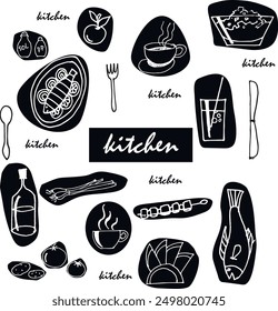 vector illustration in doodle style, for a book, postcard, website or for a theme about kitchen, cafe, restaurant.