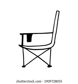 Vector illustration in doodle style of camping folding chair. Element for travel blog, flyers, web design, apps, stickers, seasonal design. Fishing, picnic, hiking, travelling icon. Portable equipment