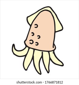 
vector illustration in doodle style, cartoon. Cute squid drawing clip art. boiled squid. seafood, meat-free diet