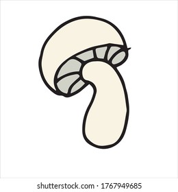 vector illustration in doodle style, cartoon. mushroom. champignon mushroom simple icon. food clip art