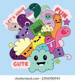 Vector illustration doodle style cartoons fonts template