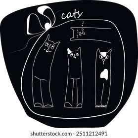 Ilustración vectorial en estilo doodle. Los gatos son alegres y divertidos. Puede ser utilizado para la postal, libro, Sitio web, papel