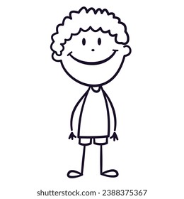 Vector illustration in doodle style. Children's drawing of a man. Black and white coloring book 