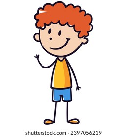 Ilustración vectorial en estilo doodle. Dibujo infantil de un hombre. Dibujo manual con pluma de punta de fieltro. Un niño pequeño saludando su mano. Ilustración del vector