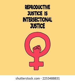 Vektorgrafik im Doodle-Stil Konzept zum Thema reproduktive Gerechtigkeit.Frauensymbol mit Zitat.