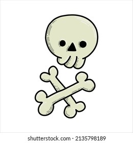 vector illustration in doodle style. cute skeleton, skull and bones. funny drawing cartoons 30s. halloween holiday