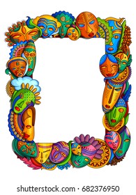vector illustration of doodle style frame of colorful African mask