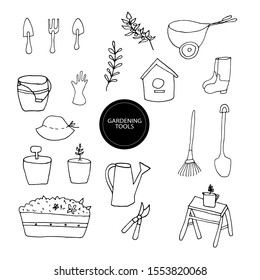 
vector illustration in doodle style garden tools. Garden work
