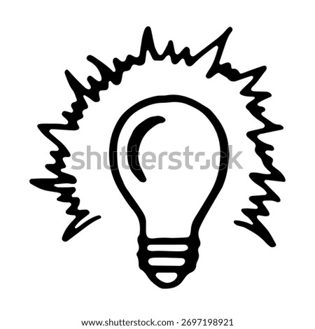 Vector illustration in doodle style of glowing incandescent light bulb