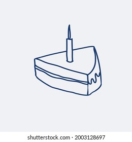 Vector illustration in doodle style. Hand-drawn cake, blue line