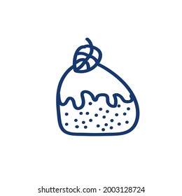Vector illustration in doodle style. Hand-drawn cake, blue line