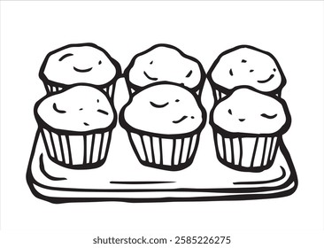 vector illustration in doodle style. homemade muffins on a baking sheet