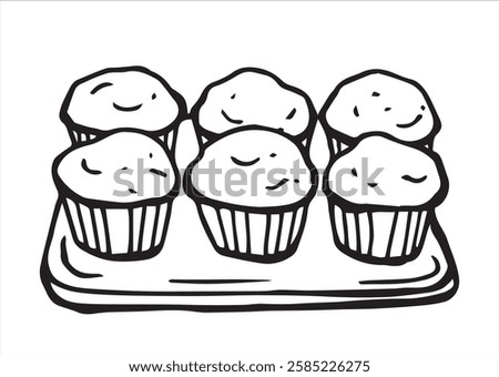 vector illustration in doodle style. homemade muffins on a baking sheet