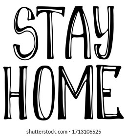 ilustración vectorial, letra estilo doodle en negro, permanecer en casa, aislado en fondo blanco