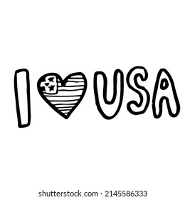 vector illustration in doodle style. lettering i love usa. USA Independence Day holiday. America flag colors