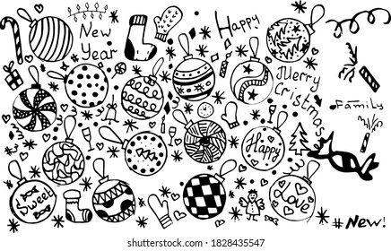 Vector illustration in doodle style of New Year and Christmas holiday