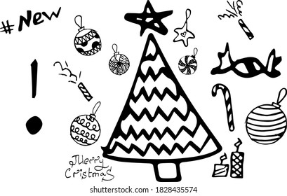 Vector illustration in doodle style of New Year and Christmas holiday
