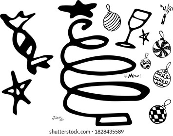 Vector illustration in doodle style of New Year and Christmas holiday
