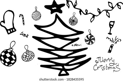 Ilustración vectorial en estilo doodle de Año Nuevo y Navidad