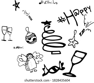 Vektorgrafik im Doodle-Stil von Neujahr und Weihnachtsfeiertag